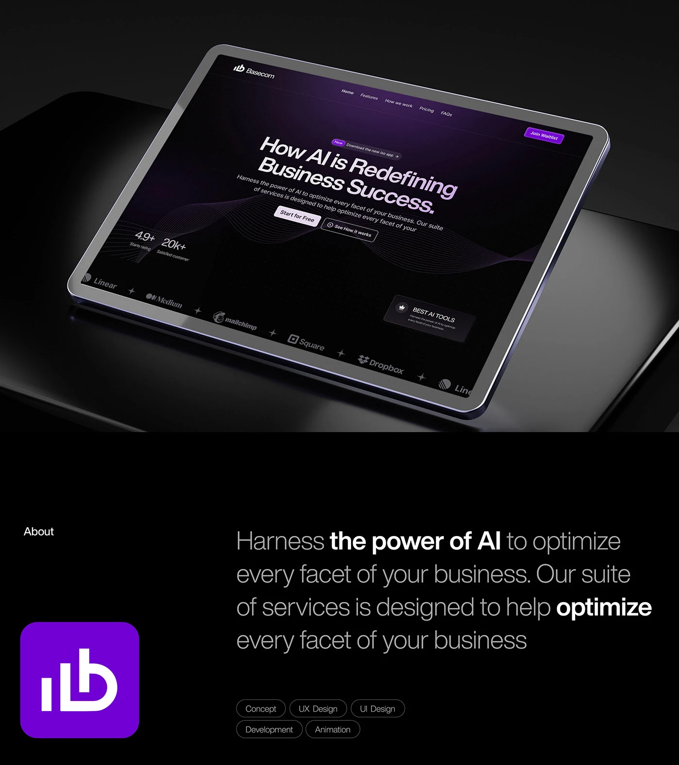 AI analysis website: A landing page for an AI business analysis product