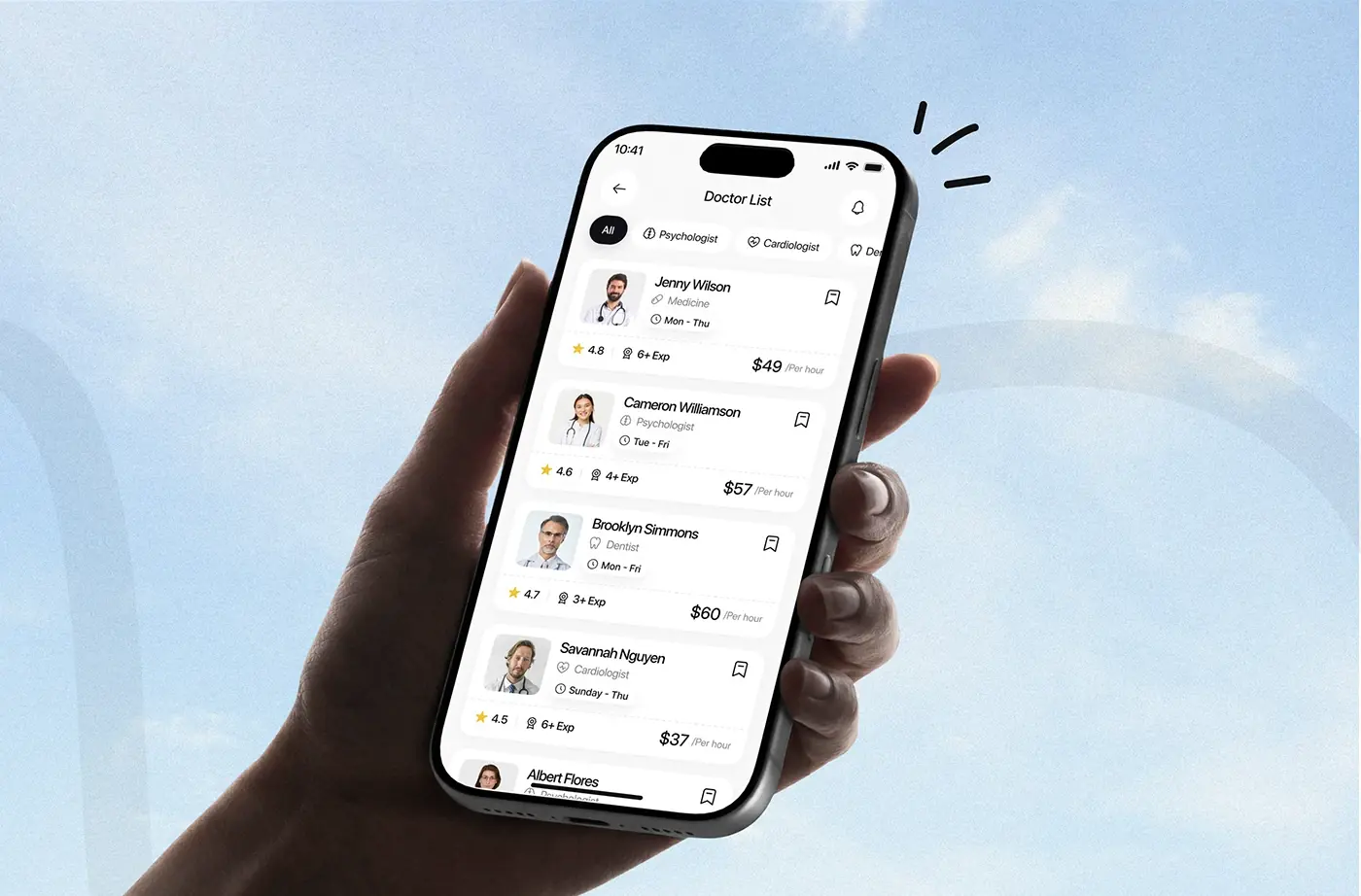 From my work: CareUp, an AI healthcare app for finding a doctor and booking, that I designed.