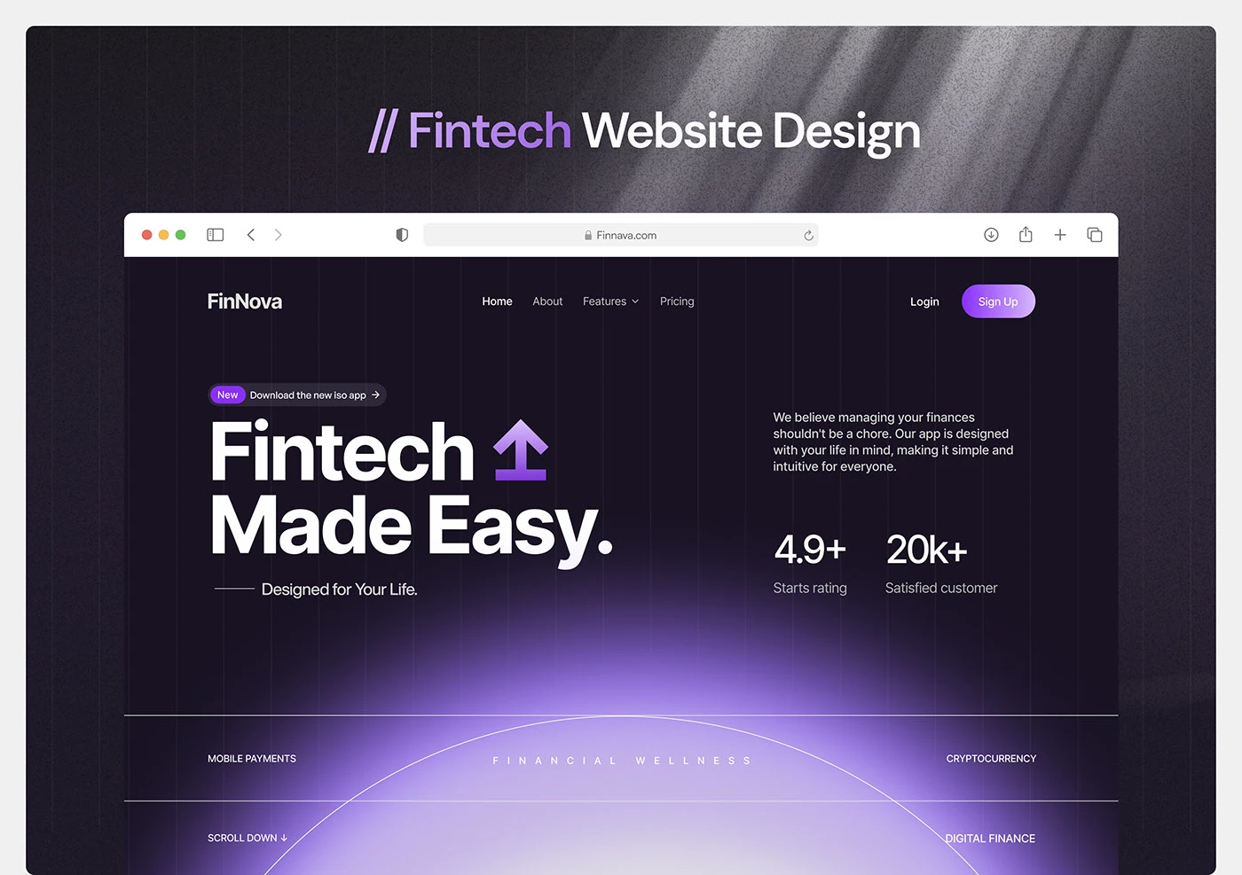 Fintech SaaS website, a product website for a fintech saas