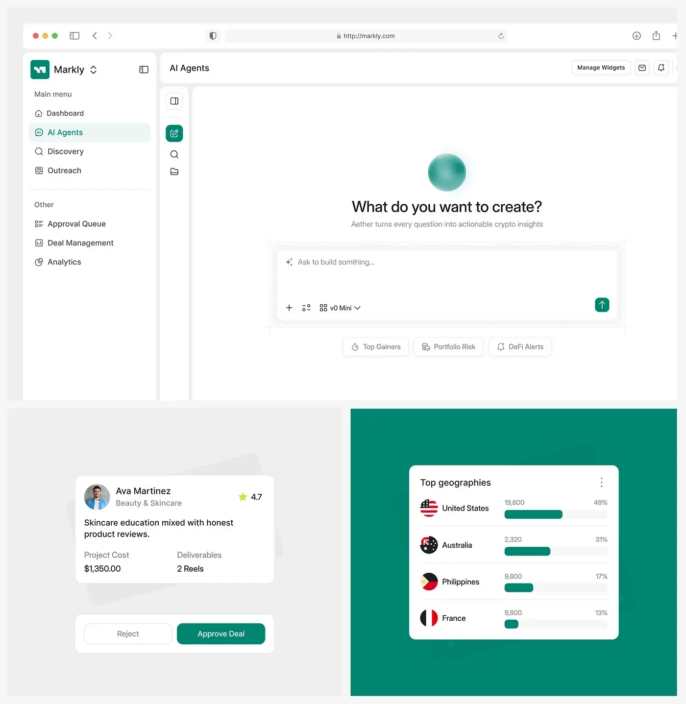 From my work: Markly, an AI influencer marketing platform, that I designed.