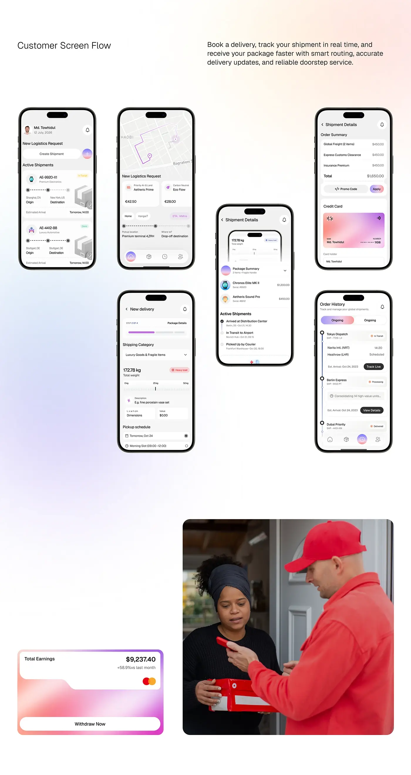 From my work: Shipora, a delivery app built around live tracking, designed by my team.