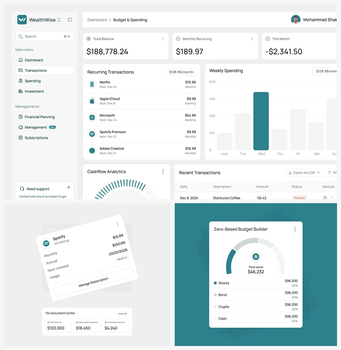 Fintech: a screen from a product my team designed